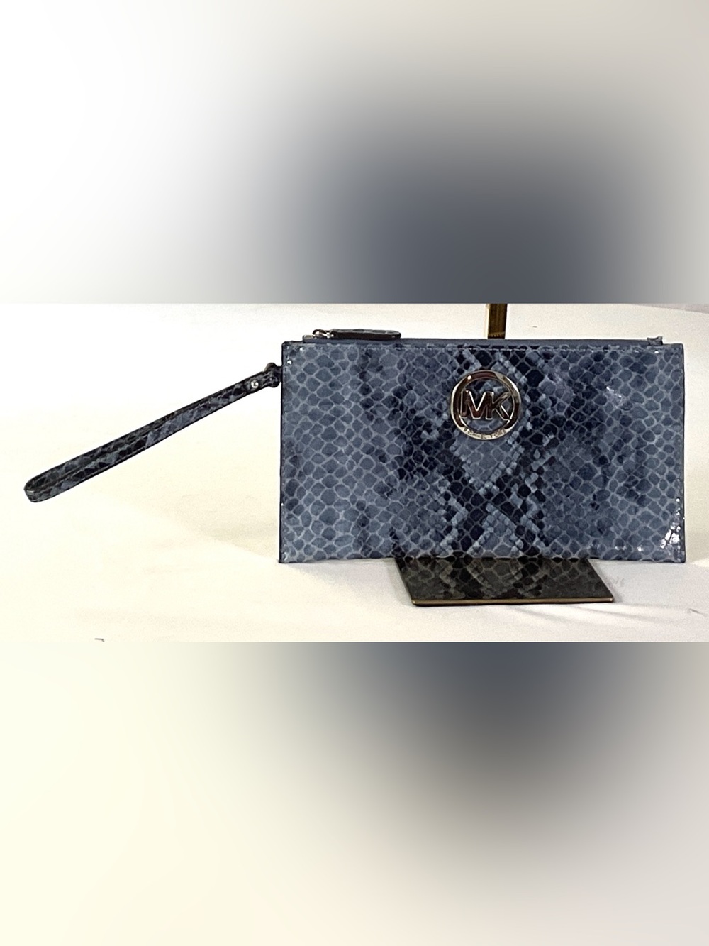 Michael Kors-blue black, snake skin leather-jet set travel, clutch/wristlet
